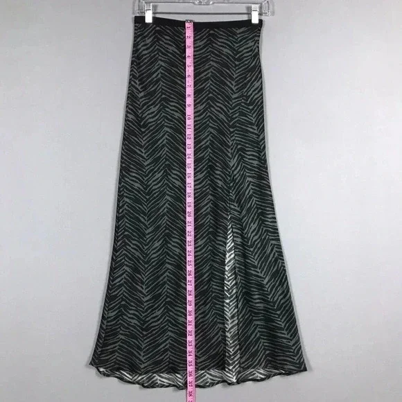 $299 ANINE BING Dolly Silk Skirt Zebra Print Size XS Midi Slit Willow Green Gray - Picture 13 of 16